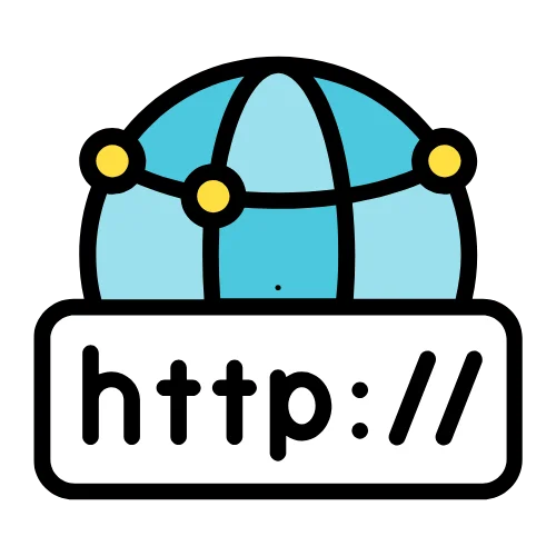 Icon of a globe with connected nodes above a 'http://' web address label